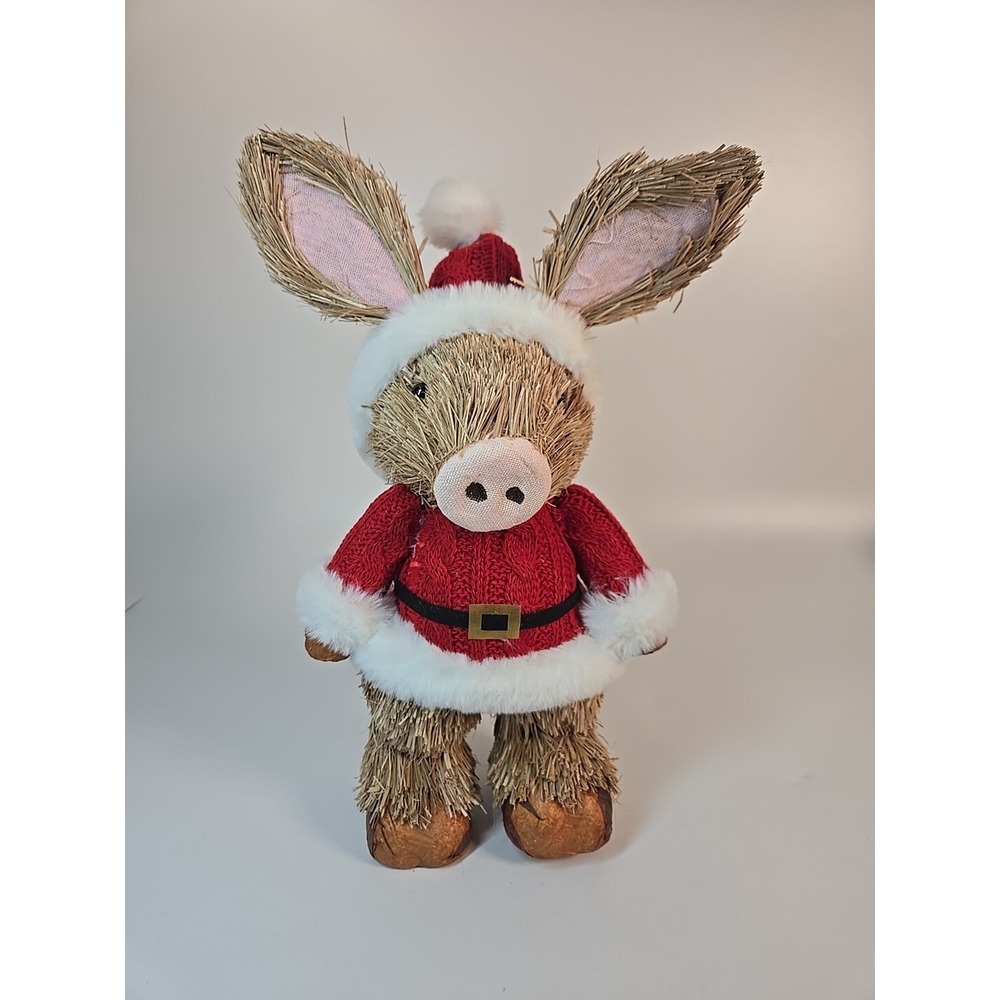 Santa Claus Pig‎ Sisal Fiber Christmas Rustic Decor * New *